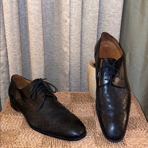 Massimo Matteo Black Checkered Oxford Cuoio Shoes